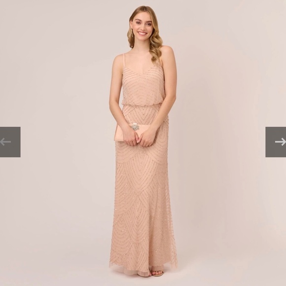 Art Deco Beaded Blouson Gown In Blush - Picture 1 of 4